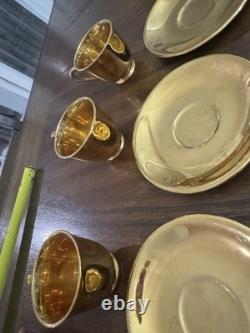 Set of 6 Atlas Satin Gold 22 Karat Gold Demitasse Teacups and Saucers