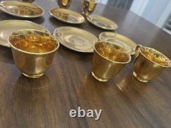 Set of 6 Atlas Satin Gold 22 Karat Gold Demitasse Teacups and Saucers