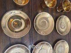 Set of 6 Atlas Satin Gold 22 Karat Gold Demitasse Teacups and Saucers
