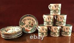 Set of 6 Coalport Bone China Chinese Willow Flat Demitasse Cups & Saucers