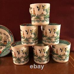 Set of 6 Coalport Bone China Chinese Willow Flat Demitasse Cups & Saucers