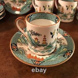 Set of 6 Coalport Bone China Chinese Willow Flat Demitasse Cups & Saucers