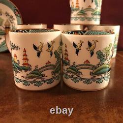 Set of 6 Coalport Bone China Chinese Willow Flat Demitasse Cups & Saucers