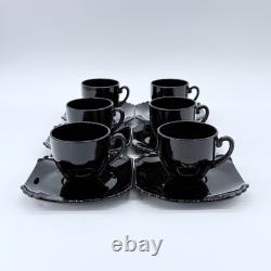 Set of 6 Fostoria Mayfair #2419 Ebony Demitasse Cups & Saucers