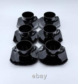 Set of 6 Fostoria Mayfair #2419 Ebony Demitasse Cups & Saucers