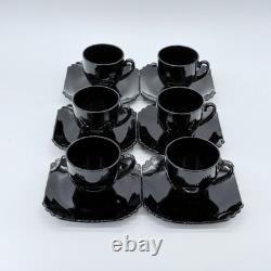 Set of 6 Fostoria Mayfair #2419 Ebony Demitasse Cups & Saucers