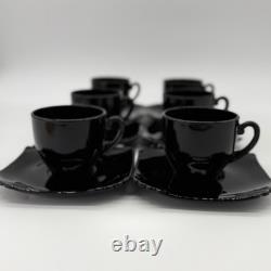 Set of 6 Fostoria Mayfair #2419 Ebony Demitasse Cups & Saucers