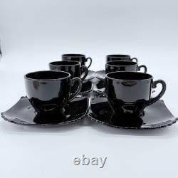 Set of 6 Fostoria Mayfair #2419 Ebony Demitasse Cups & Saucers