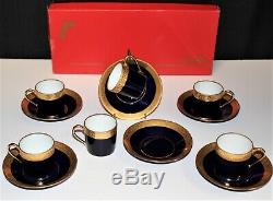 Set of 6 Limoges France Cobalt/Gold Porcelain Demitasse Cups & Saucers in Box