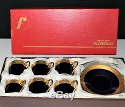 Set of 6 Limoges France Cobalt/Gold Porcelain Demitasse Cups & Saucers in Box