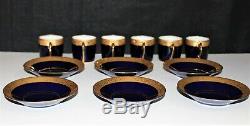 Set of 6 Limoges France Cobalt/Gold Porcelain Demitasse Cups & Saucers in Box