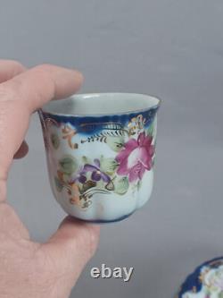 Set of 6 Nippon Hand Painted Pink Roses Cobalt & Gold Demitasse Cups & Saucers