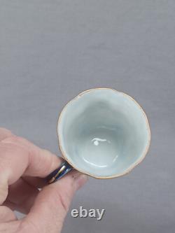 Set of 6 Nippon Hand Painted Pink Roses Cobalt & Gold Demitasse Cups & Saucers