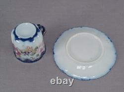 Set of 6 Nippon Hand Painted Pink Roses Cobalt & Gold Demitasse Cups & Saucers