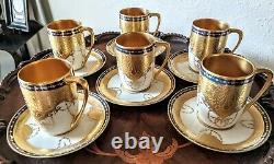 Set of 6 Osborne China Art Stuido Chicago Demitasse Cups Saucers Gold Encrusted