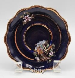 Set of 6 Royal Linoj Seckin Floral Cobalt Blue 24K Gold Demitasse Cups & Saucers