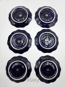 Set of 6 Royal Linoj Seckin Floral Cobalt Blue 24K Gold Demitasse Cups & Saucers