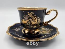 Set of 6 Royal Linoj Seckin Floral Cobalt Blue 24K Gold Demitasse Cups & Saucers