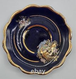 Set of 6 Royal Linoj Seckin Floral Cobalt Blue 24K Gold Demitasse Cups & Saucers