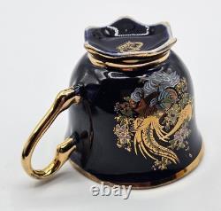 Set of 6 Royal Linoj Seckin Floral Cobalt Blue 24K Gold Demitasse Cups & Saucers