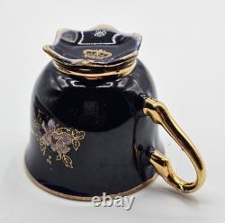 Set of 6 Royal Linoj Seckin Floral Cobalt Blue 24K Gold Demitasse Cups & Saucers