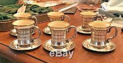Set of 6 Sterling Silver Demitasse Cups & Saucers China Cup Inserts c. 1910