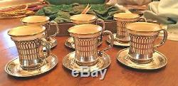 Set of 6 Sterling Silver Demitasse Cups & Saucers China Cup Inserts c. 1910