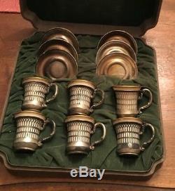Set of 6 Sterling Silver Demitasse Cups & Saucers China Cup Inserts c. 1910