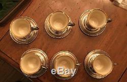 Set of 6 Sterling Silver Demitasse Cups & Saucers China Cup Inserts c. 1910