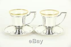 Set of 6 Sterling Silver Vintage Demitasse Coffee Cups & Saucers, Lenox Liners