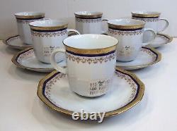 Set of 6 Tirschenreuth Bavaria Demitasse Espresso Cups Saucers Cobalt Blue Gold