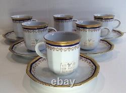 Set of 6 Tirschenreuth Bavaria Demitasse Espresso Cups Saucers Cobalt Blue Gold