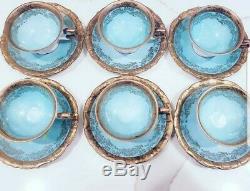 Set of 6 Turquoise Gilt Demitasse Cup and Saucer