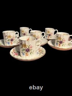 Set of 6 VTG Demitasse Espresso Cups & Saucers Royal Worcester Englush Bone Chin