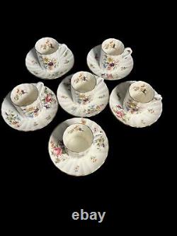 Set of 6 VTG Demitasse Espresso Cups & Saucers Royal Worcester Englush Bone Chin