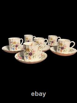 Set of 6 VTG Demitasse Espresso Cups & Saucers Royal Worcester Englush Bone Chin