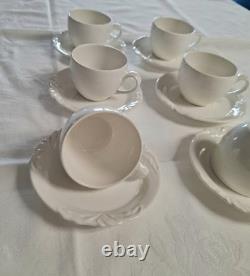 Set of 6 Villeroy & Boch Foglia Espresso Demitasse Cups & Saucers White Vitro