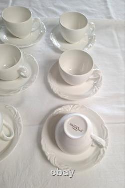 Set of 6 Villeroy & Boch Foglia Espresso Demitasse Cups & Saucers White Vitro