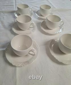 Set of 6 Villeroy & Boch Foglia Espresso Demitasse Cups & Saucers White Vitro