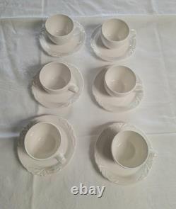 Set of 6 Villeroy & Boch Foglia Espresso Demitasse Cups & Saucers White Vitro