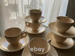 Set of 6 Vintage 1926-31 Leigh Ware Art Potter Umber Demitasse Cups & Saucers