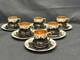Set Of 6 Vintage Black / Gold / Pink Roses Demitasse Cups & Saucers 2 1/4