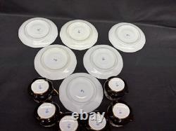 Set of 6 Vintage BLACK / GOLD / PINK ROSES Demitasse Cups & Saucers 2 1/4