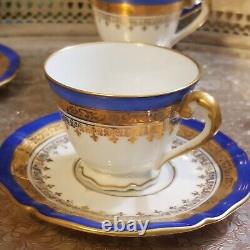 Set of 6 Vintage Boyer Limoges France Blue and Gold Demitasse Cup & Saucers