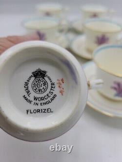 Set of 6 Vintage Royal Worcester Florizel Demitasse Cups and Saucers Gold rim