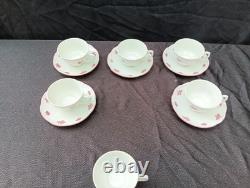 Set of 6 Vintage Zsolnay Pecs Hungary DEMITASSE Cups & Saucers Roses Flowers