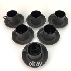 Set of 6 Wedgwood Basalt Black Espresso Demitasse Cups/Saucers