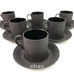 Set of 6 Wedgwood Basalt Black Espresso Demitasse Cups/Saucers