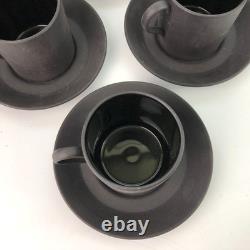 Set of 6 Wedgwood Basalt Black Espresso Demitasse Cups/Saucers