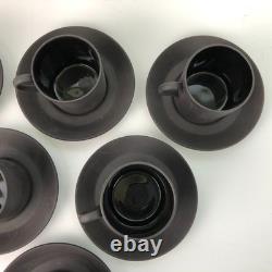 Set of 6 Wedgwood Basalt Black Espresso Demitasse Cups/Saucers
